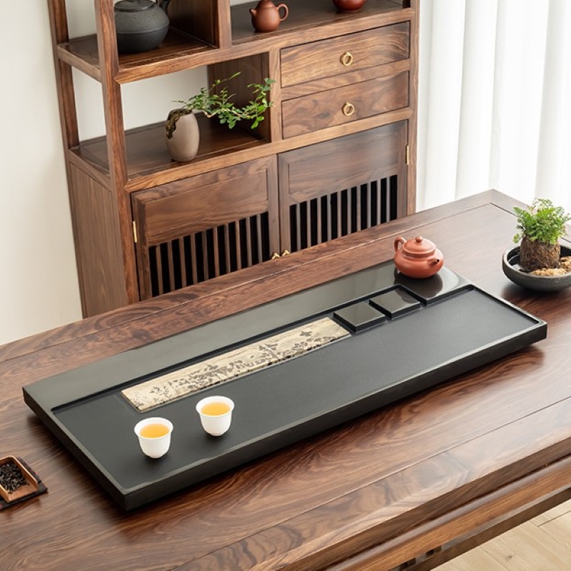 【比翼连枝】富贵乌金石国画石茶盘轻奢现代简约茶台办公客厅茶具 - 图3