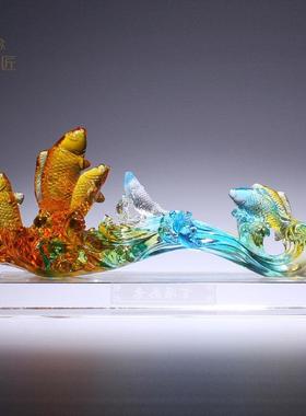 琉璃如意摆件水晶锦鲤鱼酒柜玄关乔迁之喜装饰品搬家礼物小众高级