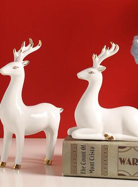 陶瓷招财鹿客厅酒柜玄关装饰摆件家居创意电视柜新房乔迁礼物摆设