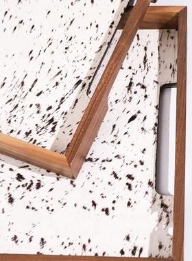 现代简约马毛胡桃木托盘摆件样板房间民宿家居餐厅卧室桌面装饰品