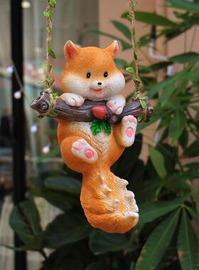 松鼠荡秋千树上挂件装饰花园户外庭院阳台幼儿园盆栽吊件造景摆件