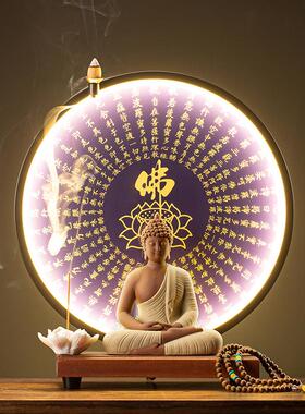 陶瓷释迦摩尼佛大日如来佛像客厅创意玄关禅意装饰画 画心经灯圈