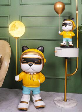 潮酷科技狗落地摆件 轻奢风格客厅卧室装饰 合成树脂卡通发光摆件