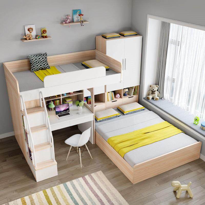 儿童房交错式高低床小户型多功能组合床榻榻米床柜一体带书桌定制,淘宝优惠券,粉丝福利购,淘宝优惠卷