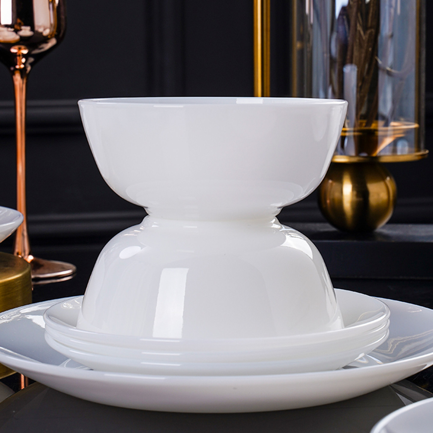 景德镇白玉瓷家用碗套装防烫高脚饭碗组合乔迁新居礼物玉瓷餐具,淘宝优惠券,粉丝福利购,淘宝优惠卷