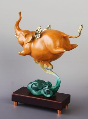 创意书房可爱飞象铜摆件乔迁礼物客厅玄关酒柜装饰办公室摆设
