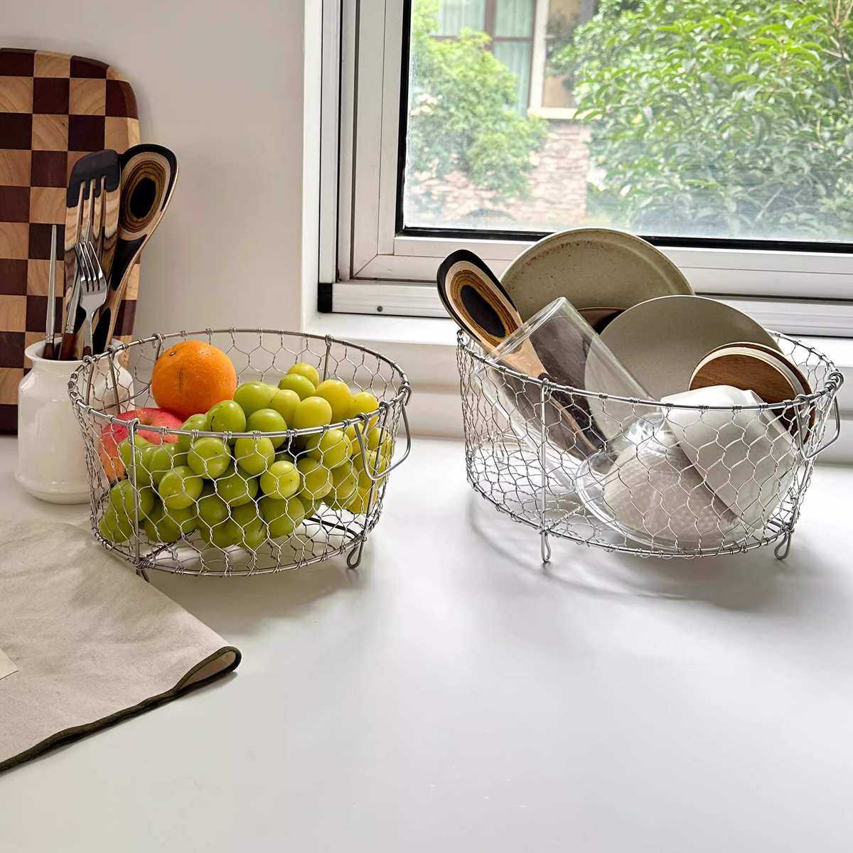 手作不锈钢沥水篮 手工编织厨房收纳篮水果篮零食碗碟杂物收纳筐,淘宝优惠券,粉丝福利购,淘宝优惠卷
