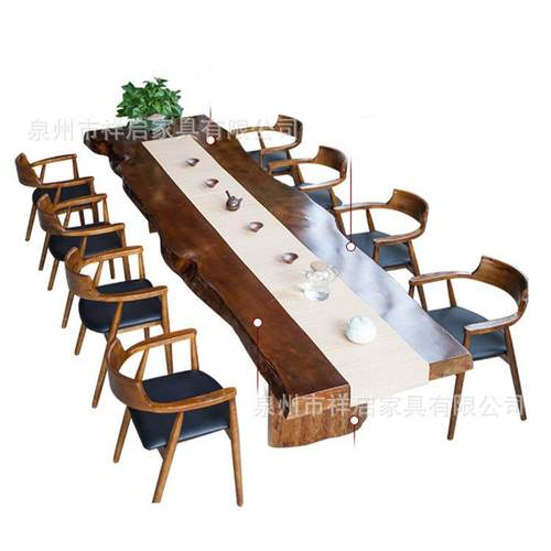 实木茶桌大板新中式禅意客厅办公室功夫茶台原木大板泡茶桌椅组合 - 图3