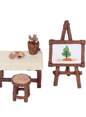 微景观造景树脂复古怀旧文艺画架椰子树猫头鹰秋千小鸟路牌摆件