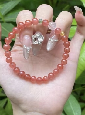 自然光拍摄天然南红手串7mm白水晶礼盒礼袋