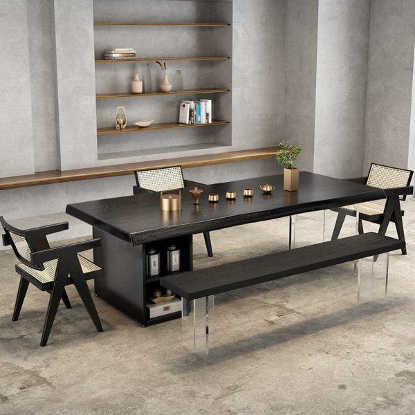 侘寂风储物格实木茶桌中式大板茶盘茶台一体碳化亚克力家用泡茶台,淘宝优惠券,粉丝福利购,淘宝优惠卷