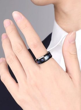 轻奢飒雅蓝色男士戒指锆石高级网红色钨金男戒指时尚精致生肖龙戒