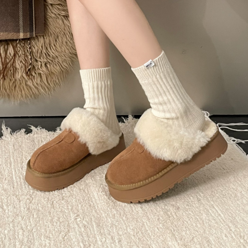 ！增高厚底加绒加厚半托全包棉鞋女毛毛鞋冬款保暖雪地棉 - 图0