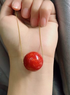 泓石斋 小红漂亮红色大吊坠单珠大吊坠挂饰 百搭流行配饰约20mm