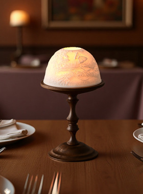 中古风胡桃木烛台带骨瓷通风罩蜡烛台装饰品烛光香薰蜡烛餐桌摆件