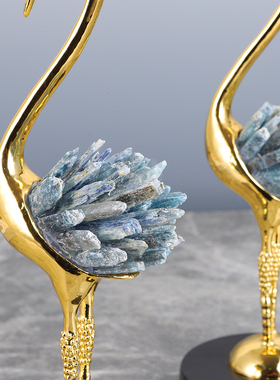 新中式客厅玄关酒柜天然水晶石丹顶仙鹤家居摆件轻奢动物软装饰品