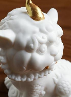 七珍 九华山地藏菩萨谛听地藏王坐骑陶瓷摆件家居佛堂客厅装饰品