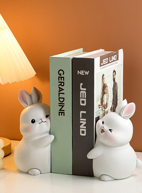 创意兔子书档假书摆件家居装x饰品书架客厅电视柜儿童房间现代轻