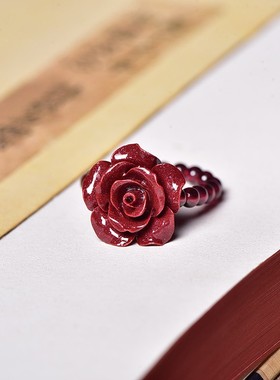 原矿朱砂本命h年玫瑰花戒指男女情侣紫金沙平安百搭弹力指环