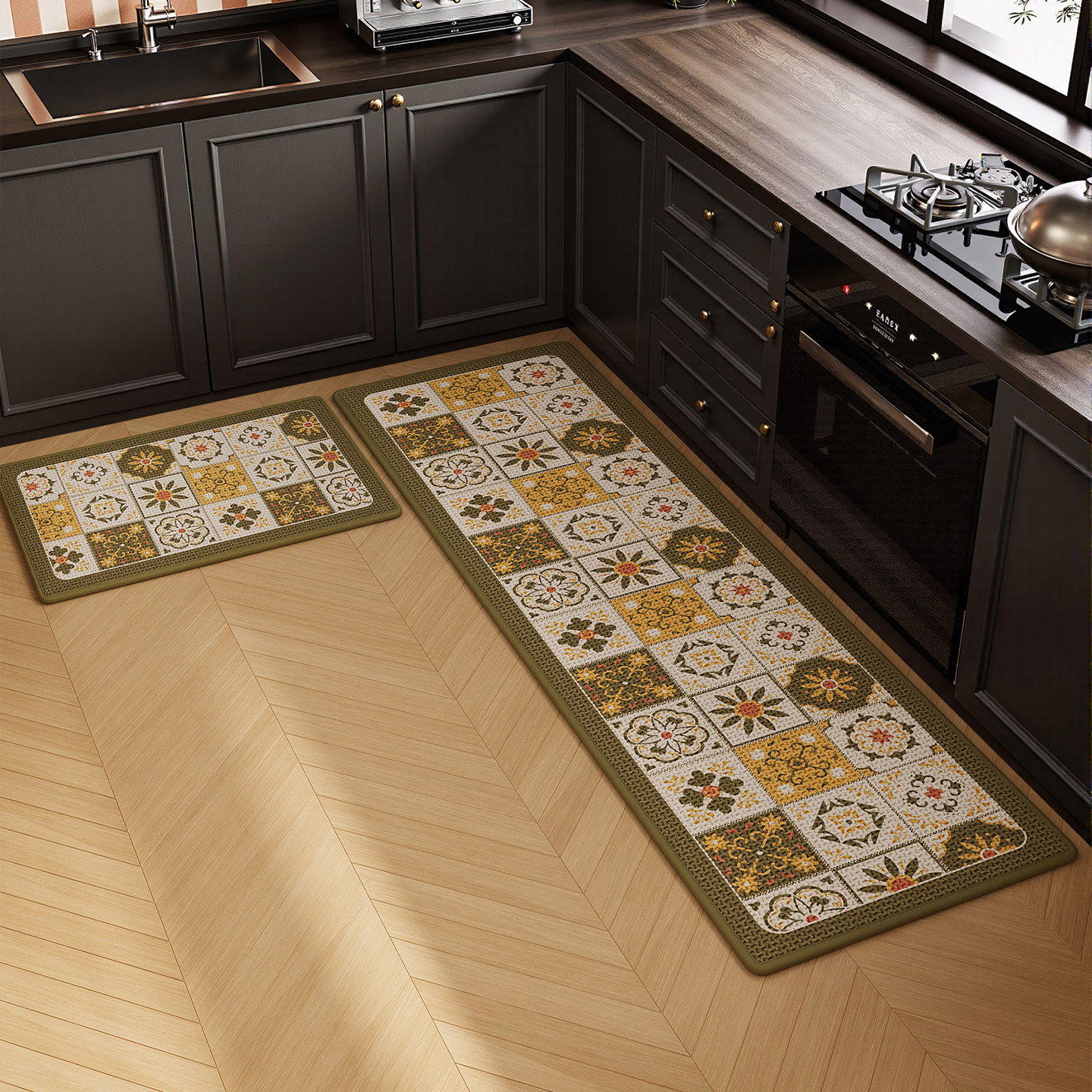 Kitchen anti-oil floor mat, absorbent foot mat, stain-resistant, anti-slip, anti-fall mat, woven mat, bathroom door carpet