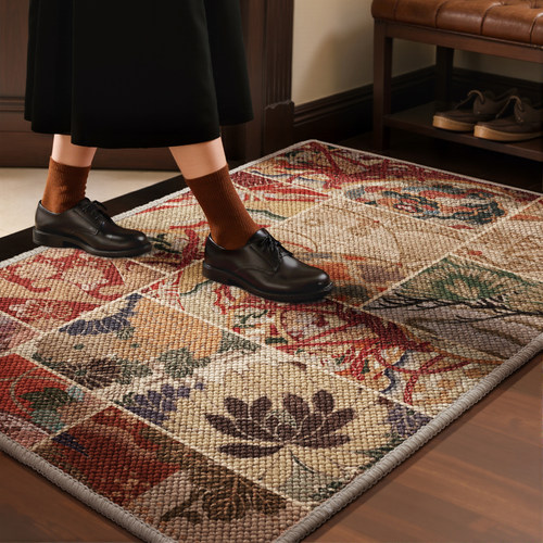 高级感美式入户门地垫民族风玄关进门除尘防滑脚垫大颗粒门口地毯 - 图0