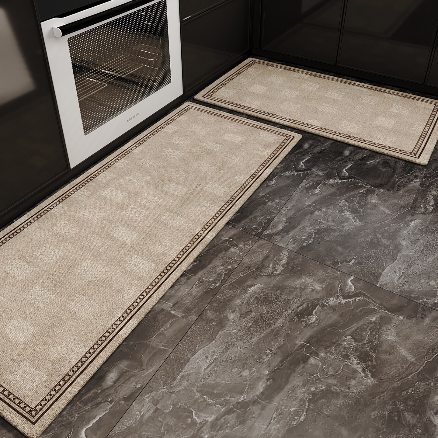 French light luxury kitchen floor mat, water-absorbent, oil-absorbent, anti-slip strip carpet, woven high-end, stain-resistant and wear-resistant foot mat