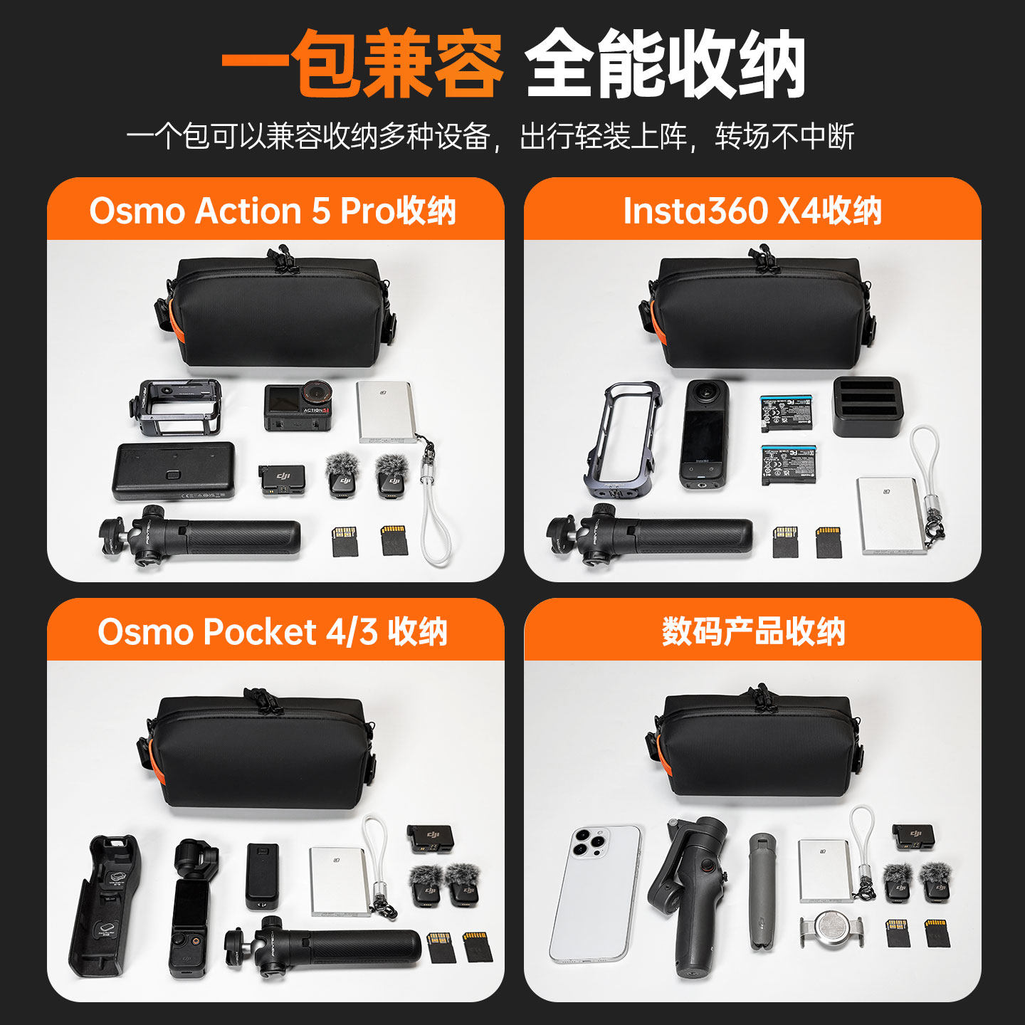 LKTOP is suitable for DJI pocket4/3/4P storage bag Action6/5pro/4/3/nano sports camera storage box portable bag portable camera protective box accessory bag