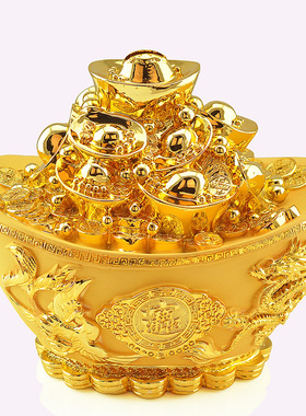 招财进宝金元宝龙凤聚宝盆摆件y存钱罐客厅办公室桌面工艺开业礼