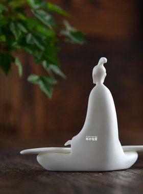 朴水仙堂 朴小仙抚琴 羊脂玉瓷 无相小生 茶道香道家居摆件古琴