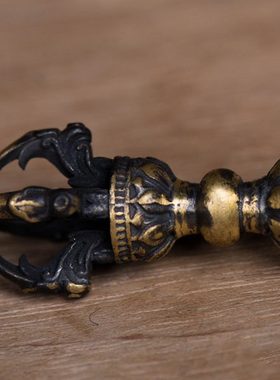 五股金刚杵 居家佛前用品居家供具铜做旧随身金刚橛吊坠