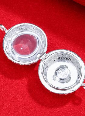 S925银法轮乌盒吊坠透明项坠藏式民族风镀金噶乌盒子情侣挂饰可开