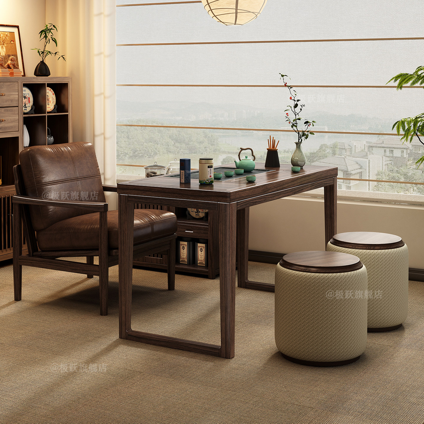 Living room balcony solid wood tea table home tea table