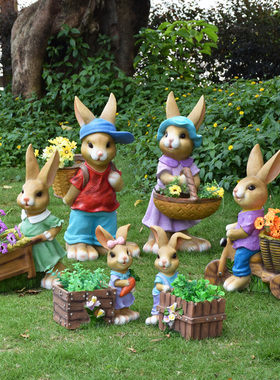 户外庭院花园装饰可爱兔t子花盆摆件幼儿园室外卡通动物景观雕塑