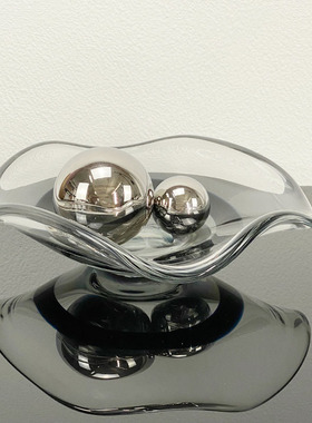 现代简约欧式轻奢灰色玻s璃果盘摆盘摆件样板房售楼处软装饰品摆