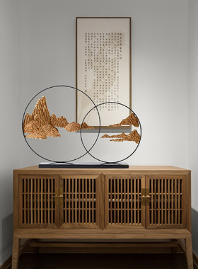 新中式金色假山摆件高端酒店大堂售楼处雕M塑禅意桌面玄关软装饰