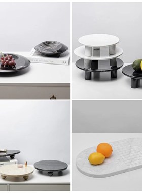 轻奢风客厅电g视柜茶几玄关酒店样板房创意大理石装饰果盘托盘摆