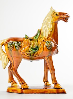 唐三彩八骏马 陶瓷工艺品套马摆件 家G居酒柜电视柜书房马阵装饰