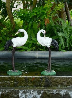 花园庭院装饰仿真仙鹤摆件树脂丹顶鹤假山水池工艺品户外动物景观