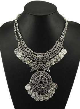 欧美外贸饰品异域风情复古夸张钱币流苏埃及N项链女部落民族风配