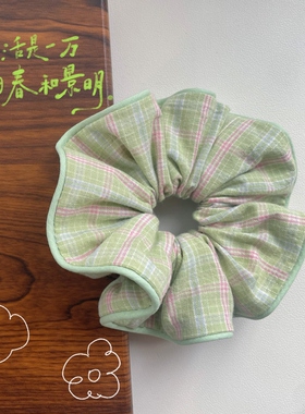 Jinz-韩国ins风复古绿粉格子大肠发圈发绳女森系头绳头花