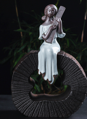 创意陶瓷宠青瓷官窑侍女舞女流水器装饰品室内DI造景装饰