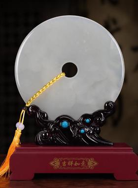 天然青玉石大号平安扣摆件乔迁新居商务送礼家居玄关博古架装饰品