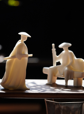 禅意德化白瓷人物侠客摆件新中式茶室茶空间桌面软装饰品造景设计