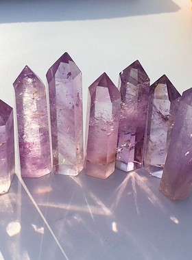 东海天然紫水晶单尖柱原石打磨紫水晶柱六棱柱家居风水摆件批发