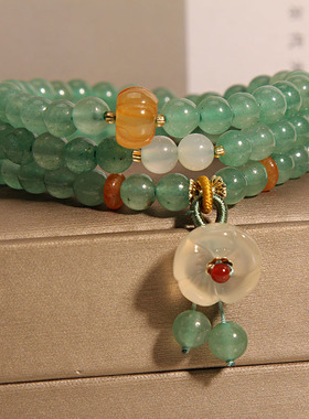 天然绿东林多圈水晶手链女夏ins小众轻奢多层花朵吊坠手串送闺蜜