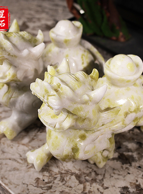 东星奢石大理石哪吒暴力熊摆件