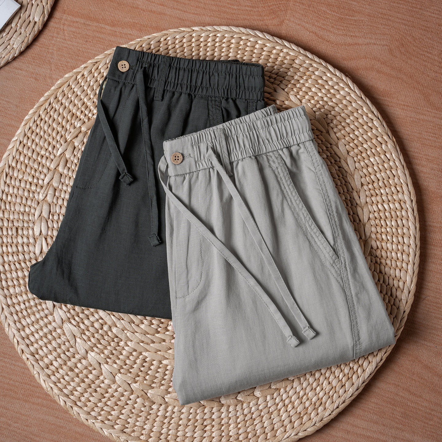 麻尚生活天丝亚麻短裤男夏季新款松紧腰抽绳沙滩休闲透气五分裤子,淘宝优惠券,粉丝福利购,淘宝优惠卷