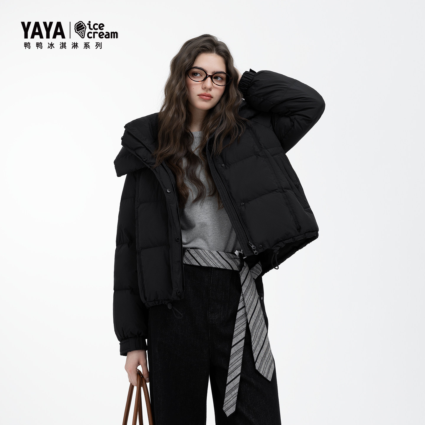 YAYA鸭鸭短款羽绒服女2025新款冬季时尚加厚保暖小个子面包服外套