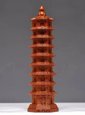 绿色木质13层文昌塔摆件礼品实木质九层文昌塔家居办公室装饰摆设