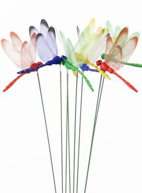 仿真蜻蜓家居装饰3d塑料蜻蜓背景花园花盆园艺装饰彩色插杆蜻蜓